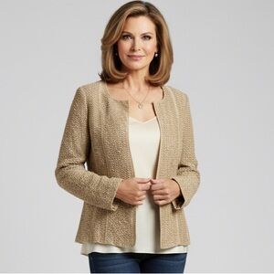 WORTH Women's Tan Textured Cotton-Wool-Linen Blend Blazer Jacket